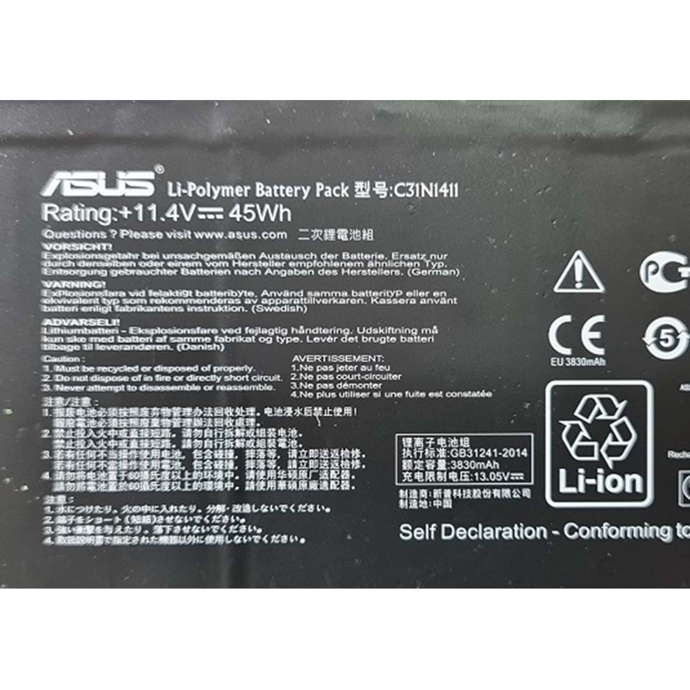 2.EL - Orjinal Asus Zenbook UX305U U305L U305F UX305FA UX305CA Notebook Batarya - 11.4v 45wh C31N1411