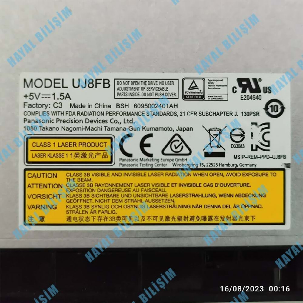 2.EL - Orjinal Asus X550 X552 R510C 9.5mm Notebook Dvd Rw Optik Okuyucu