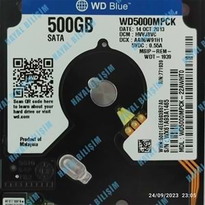 2.EL - Orjinal Western Digital 500GB 5.4K RPM 5mm 2.5
