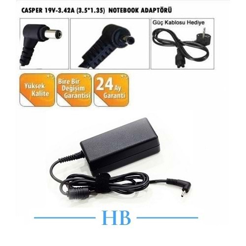HYLADP005 - Casper Ultrabook 19V 2.1A 3.5mm X 1.35mm Muadil Notebook Adaptör