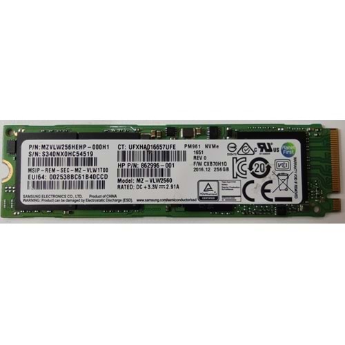 HYL - Samsung 256 GB SSD PM961 NVME M.2 PCle Solid State Notebook SSD Hard Disk - MZVLW256HEHP-000H1 862996-001