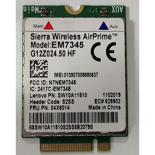 2.EL - Sierra Wireless AirPrime EM7345 4G/LTE X1 Carbon X250 T550 T540P W540 Notebook Wifi Ağ Kartı - 04X6014