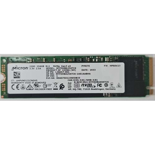 2.EL - Orjinal Micron 2200 256GB m.2 NVMe MTFDHBA256TCK Notebook SSD Harddisk - MTFDHBA256TCK-1AS1AABYY