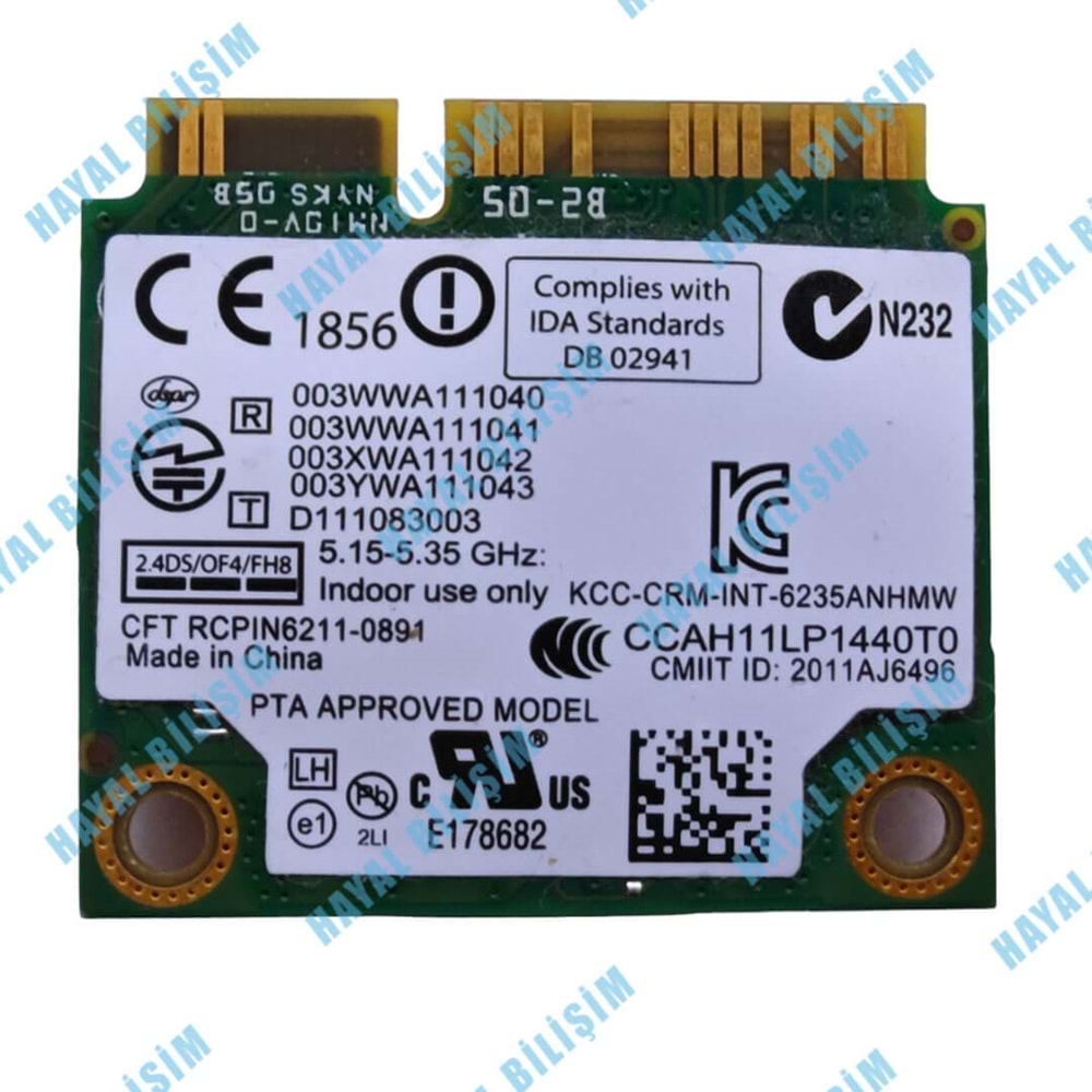 2.EL - Orjinal Intel Centrino Advanced-N 6235 6235ANHMW Bluetooth 4.0 300 Mbps Notebook Wifi Kart