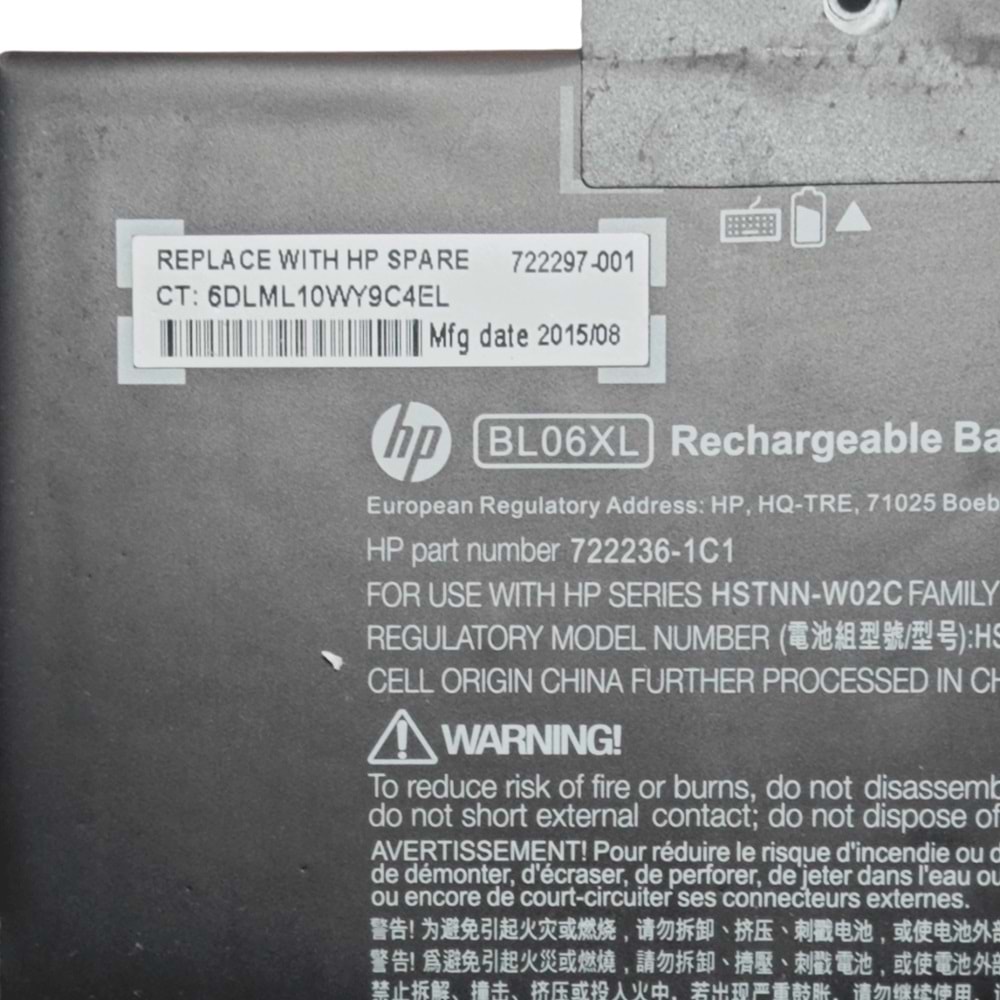 2.EL - Orjinal Hp Elitebook Folio 1040 G0 1040 G1 1040 G2 BL06XL Notebook Batarya