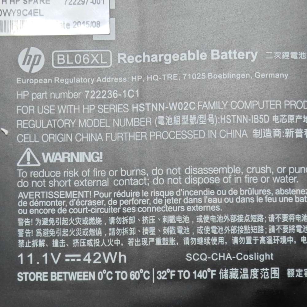 2.EL - Orjinal Hp Elitebook Folio 1040 G0 1040 G1 1040 G2 BL06XL Notebook Batarya