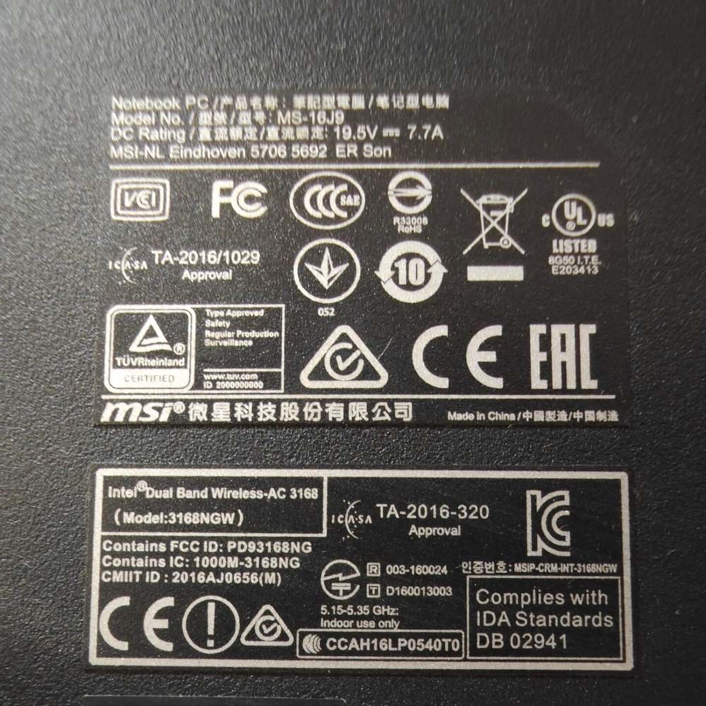 2.EL - Orjinal Msı GL62 6QC GL62M GP62 6QG MS-16J9 MS-16J5 Notebook Alt Kasa