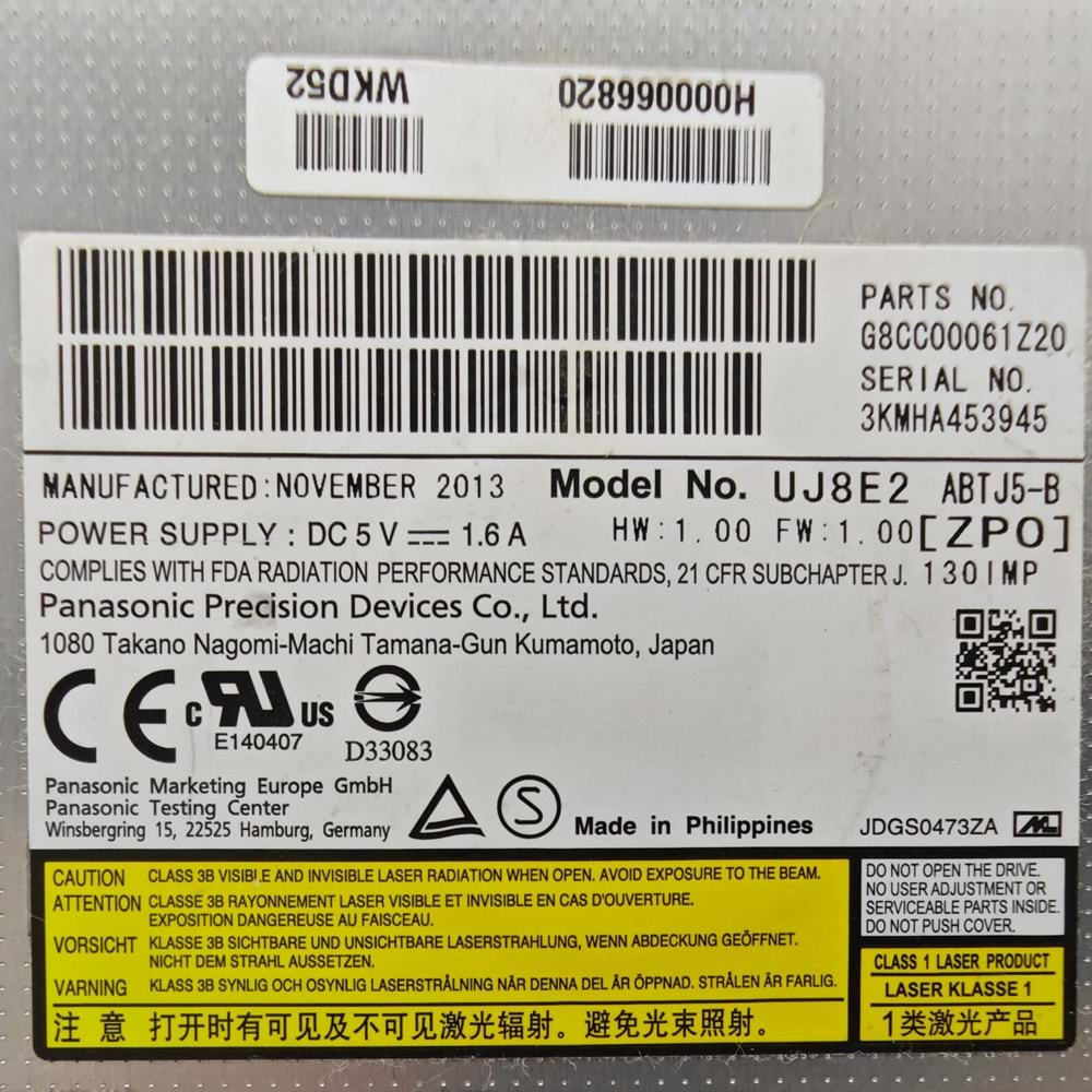 2.EL - Orjinal Toshiba Satellite P50-A S50-A L50-A Beyaz Notebook Dvd Optik Okuyucu DVD RW