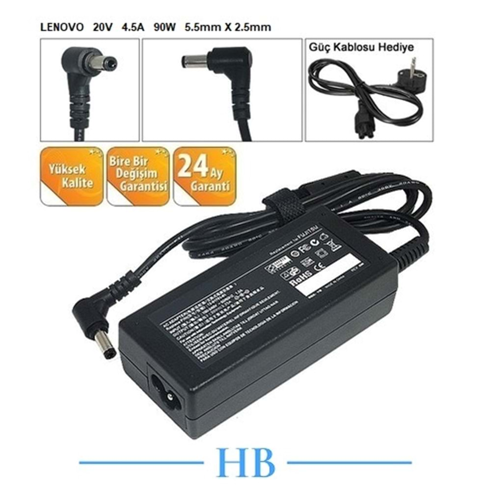 HYLADP016 - Lenovo 20V 4.5 A 5.5mm X 2.5mm Standart Uç Muadil Notebook Adaptör