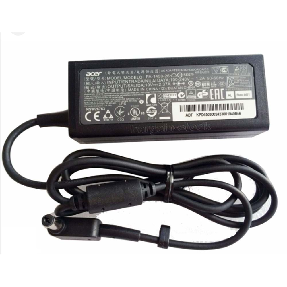 + 2.EL- Orjinal Acer VE LİTEON 19V 2.37A 45W 5.5 x 1.7 MM ADP-45HE D Pa-1450-26 Notebook Güç Adaptörü Şarj Cihazı