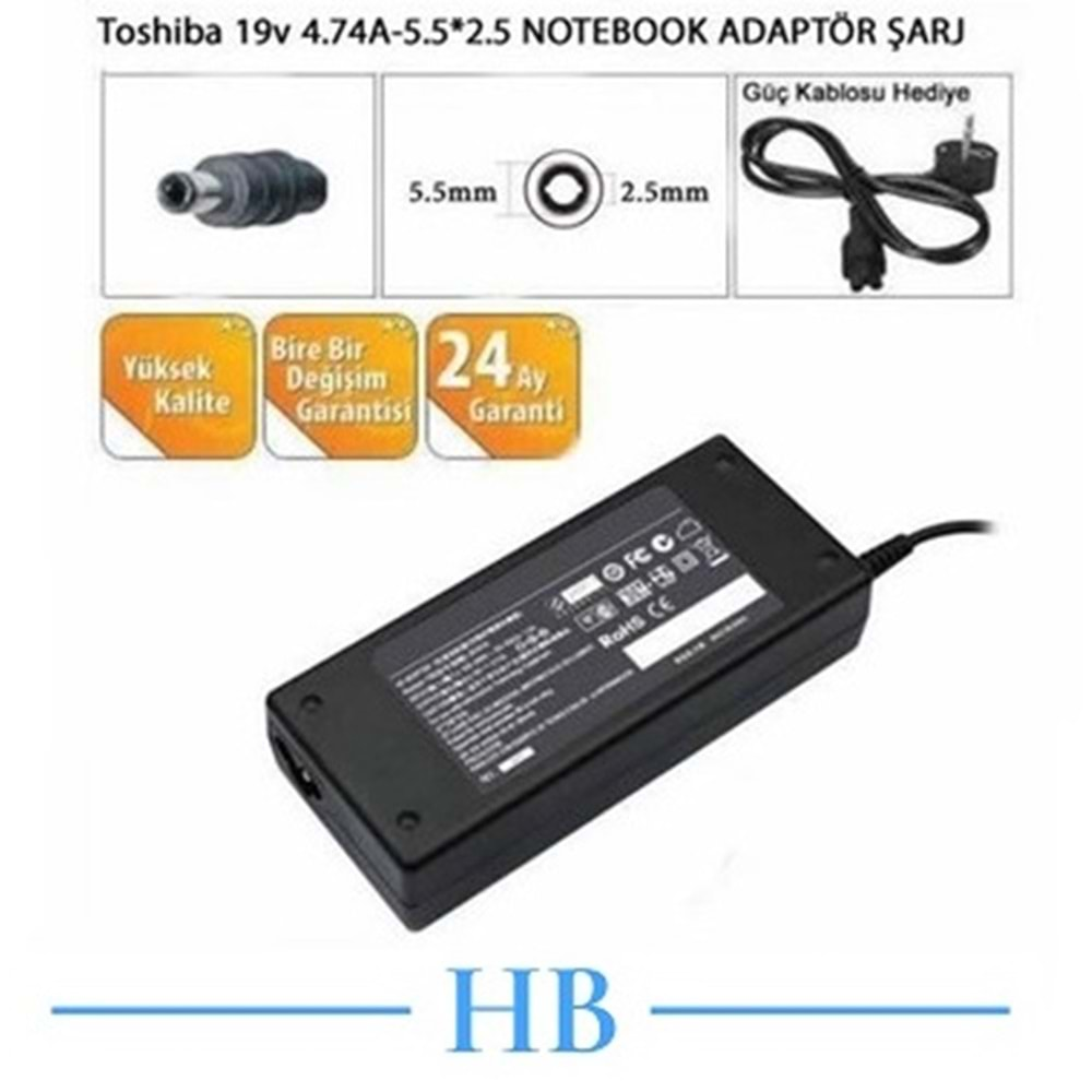 HYLADP001 - Asus Toshıba Casper 19V 4.74A 5.5mm X 2.5mm Muadil Standart Notebook Adaptör