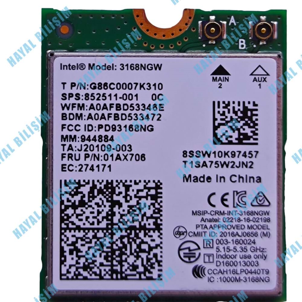 2.EL - Orjinal Intel Dual Band WiFi Bluetooth 4.2 Wireless Card 5G NGFF 3168NGW Notebook Wifi Ağ Kart