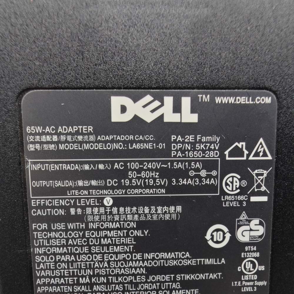 2.EL - Orjinal Dell İnspiron 19.5V 3.34A 7.4mm X 5.0mm Cn-05K74V Notebook Adaptör