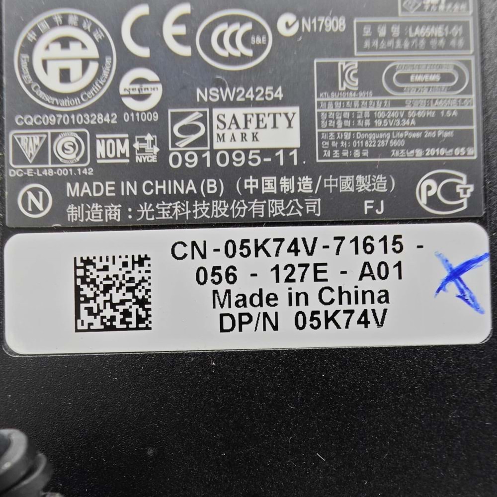 2.EL - Orjinal Dell İnspiron 19.5V 3.34A 7.4mm X 5.0mm Cn-05K74V Notebook Adaptör