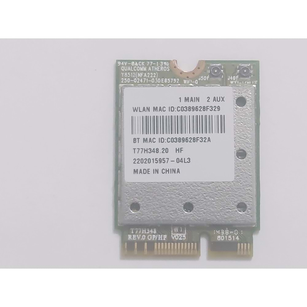 2.EL - Orjinal Atheros QCNFA222 Çift bant 300 Mbps 2.4GHz/5 GHz 802.1+Bluetooth