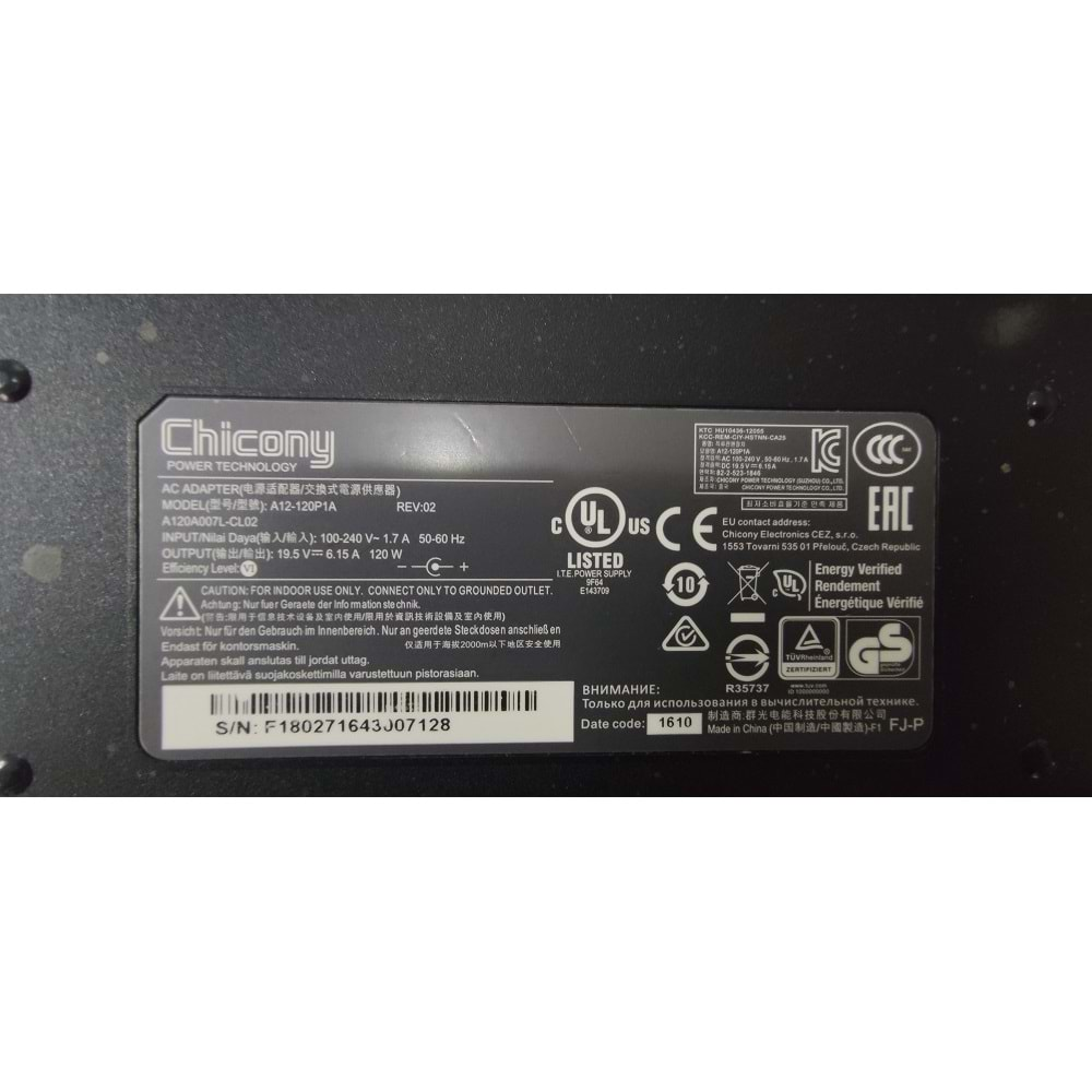 2.EL - Orjinal Chicony A12-120P1A 19.5v 6.15a 120w 5.5mm x 2.5mm Notebook Adaptör