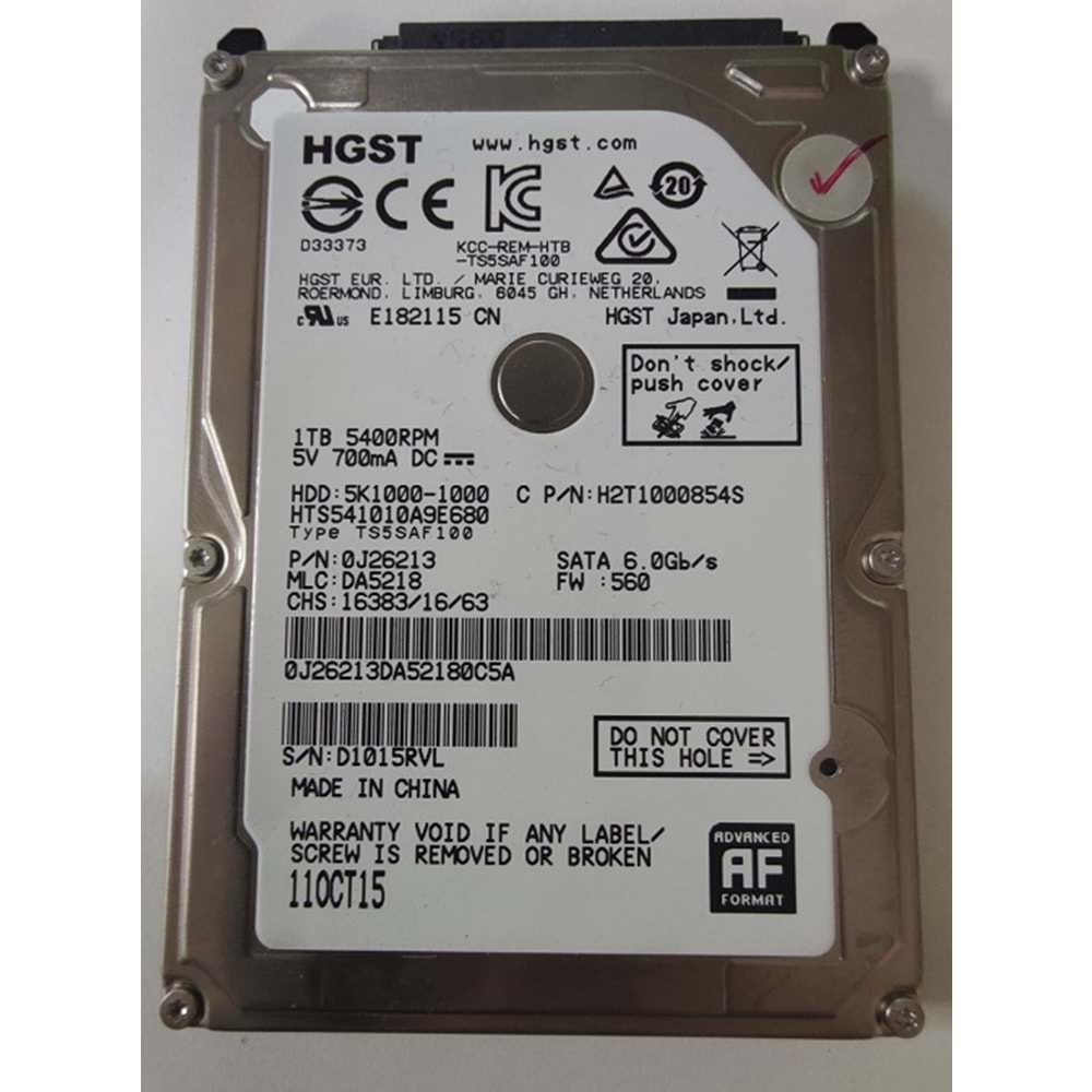 Orjinal Çıkma Toshiba - Western Digital - Samsung 1 TB 5400 Rpm 2.5