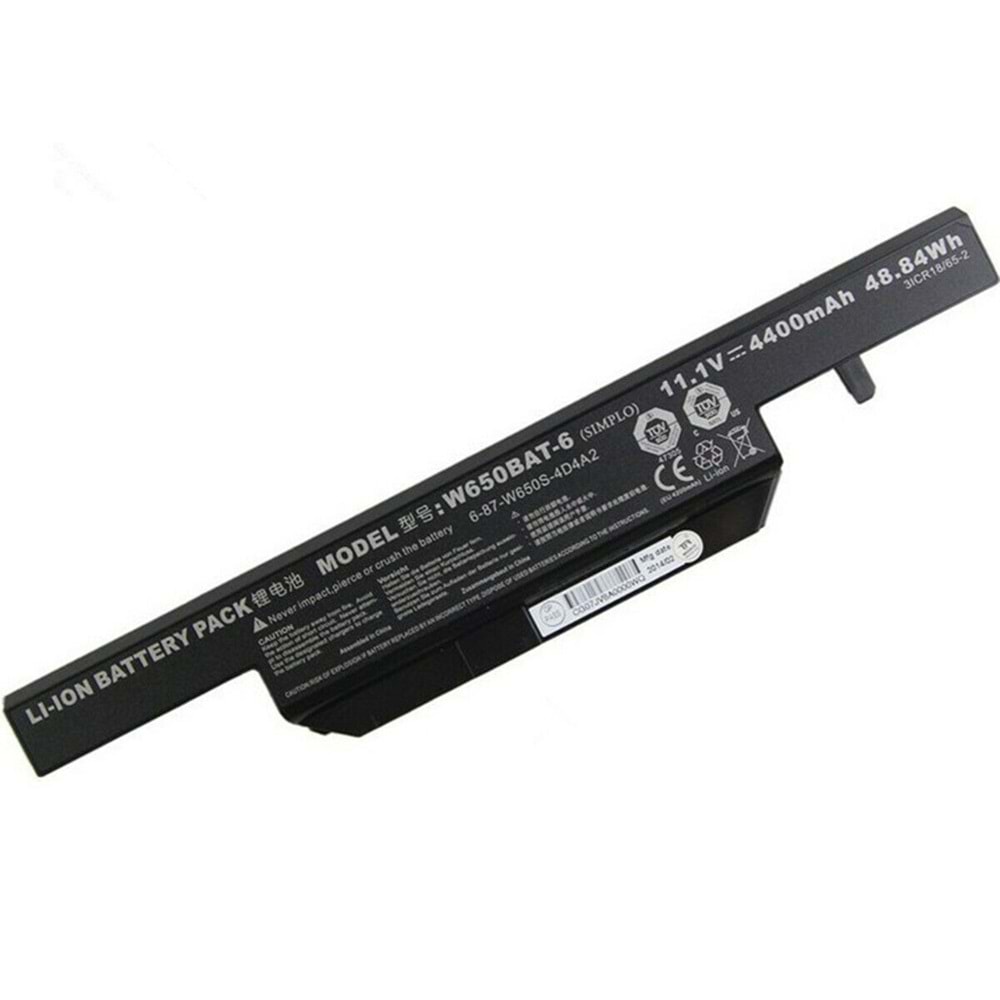 + HYL - Monster Clevo Hasee K610C K650D K710C K750D K570N K590C 11.1V 4400mAh Notebook Batarya - W650BAT-6 6-87-W76SS-4R41 6-87-W650-4E42 W650SJ