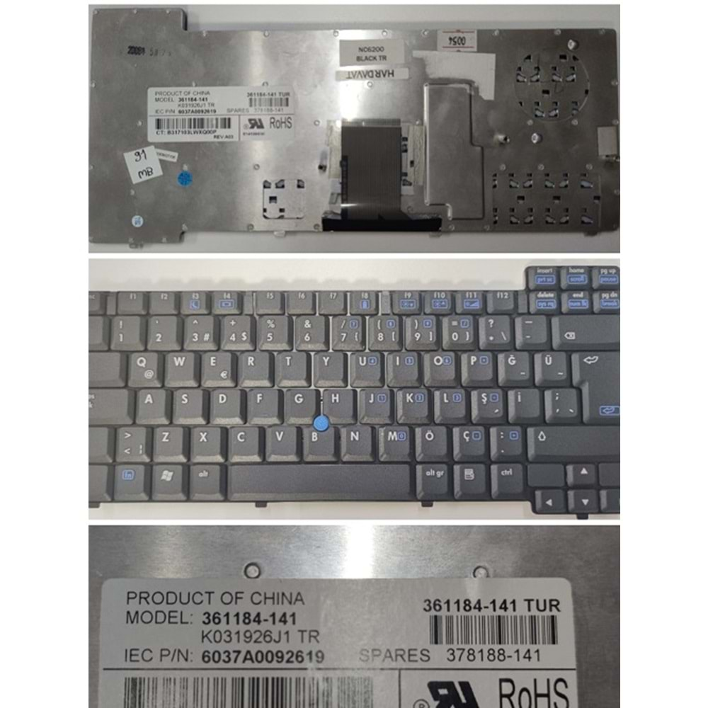 HYLHP138KLV - HP Compaq NC6200 NC6220 NC6230 Pavilion ZV5330 ZV5340 Workstation XW8200 Türkçe Notebook Klavye - 378188-141 361184-141 6037A0092619 K031926J1 TR