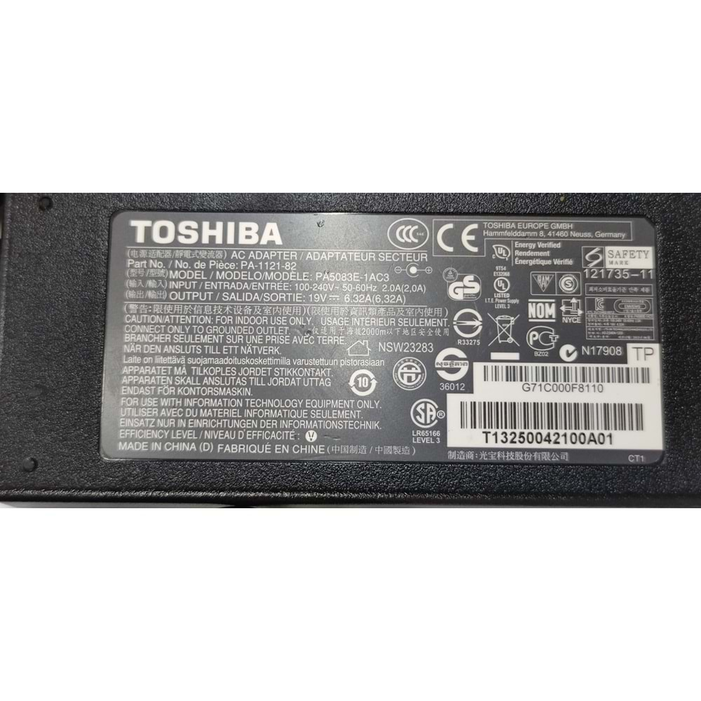 2.EL - Orjinal Toshiba 19V 6.32A 5.5mm X2.5mm Standat Uç Notebook Adaptörü - PA-1121-82