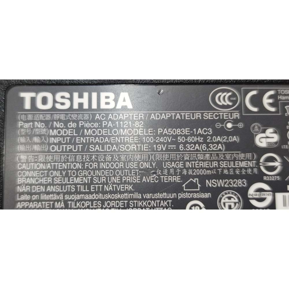 2.EL - Orjinal Toshiba 19V 6.32A 5.5mm X2.5mm Standat Uç Notebook Adaptörü - PA-1121-82