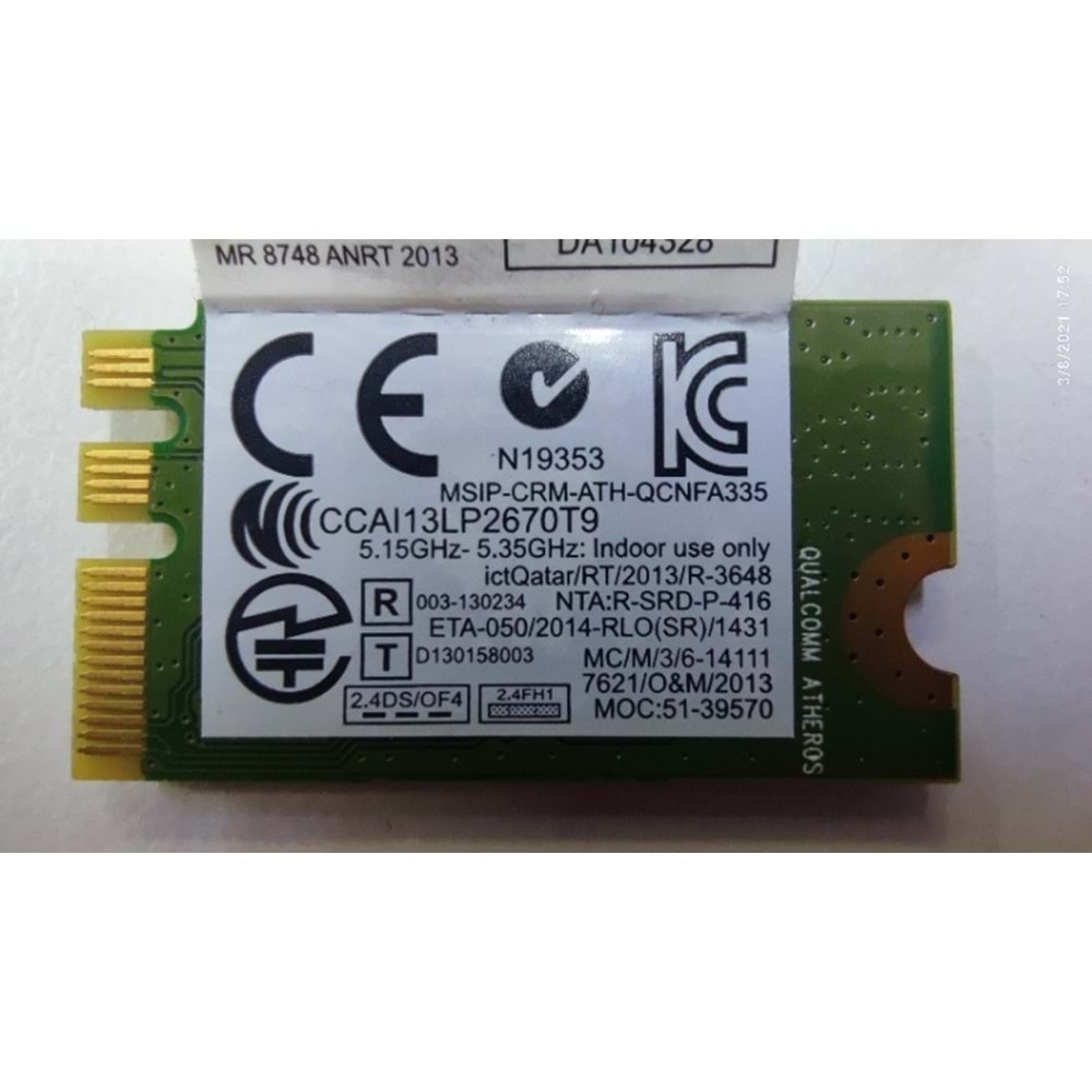 2.EL - Orijinal Toshiba Satellite C50-B C55T-B C55D-B5310 C55D-B Notebook Bluetooth Wifi Wireless LAN Kartı - G86C0005EG10