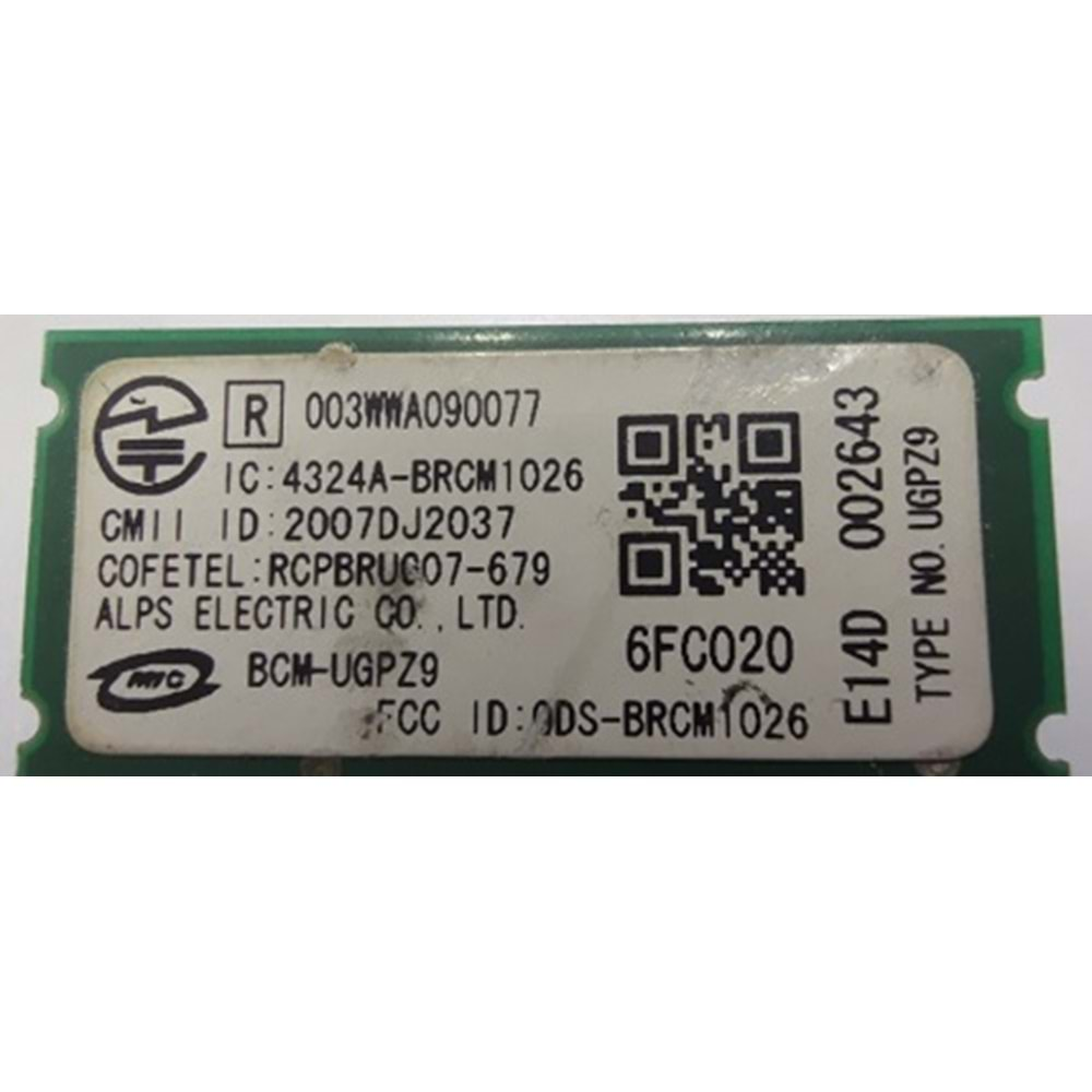 2.EL - Orjinal Sony Vaio VGNFW VGN-FW PCG-3F4L PCG-3J1M Notebook Bluetooth Kart - UGPZ9 BCM-UGPZ9 BRCM1026