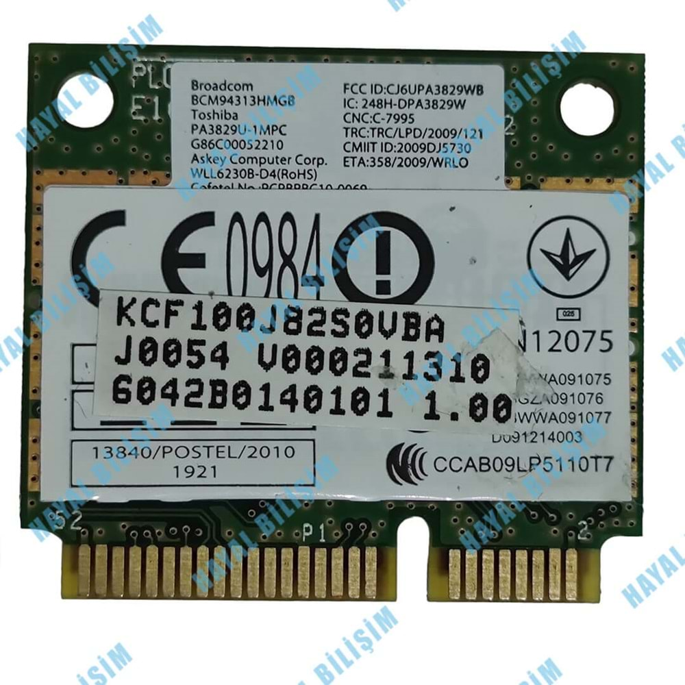 2.EL - Orjinal Toshiba Satellite L630 L635 L650 L655 L650D L655D Notebook Wifi Kart - BCM94313HMGB PA3829U-1MPC V000211310