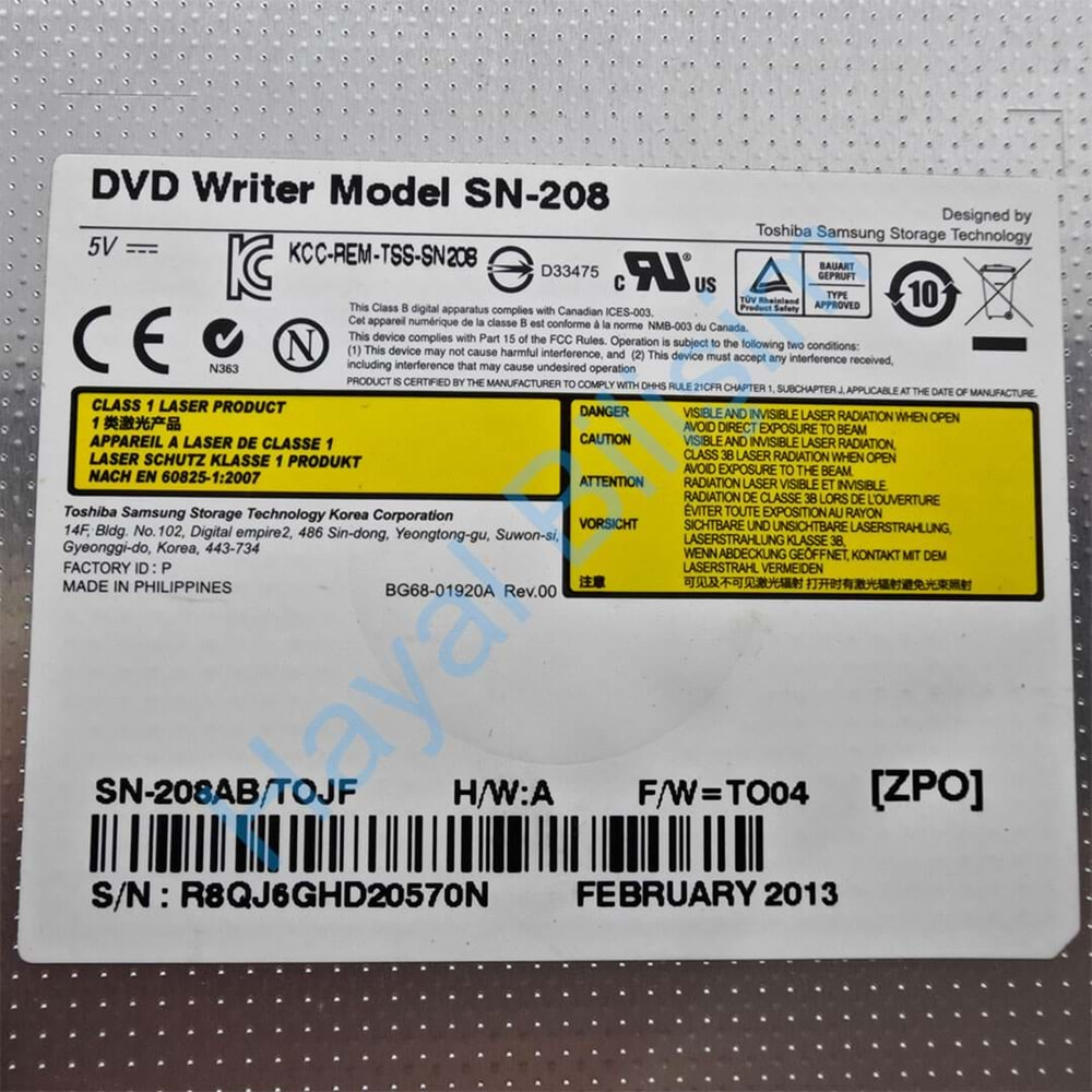 2.EL - Orjinal Toshiba Satellite C850 C855 L850 L855 Notebook Optik DvD Okuyucu DVDRW - H000036960 SN-208