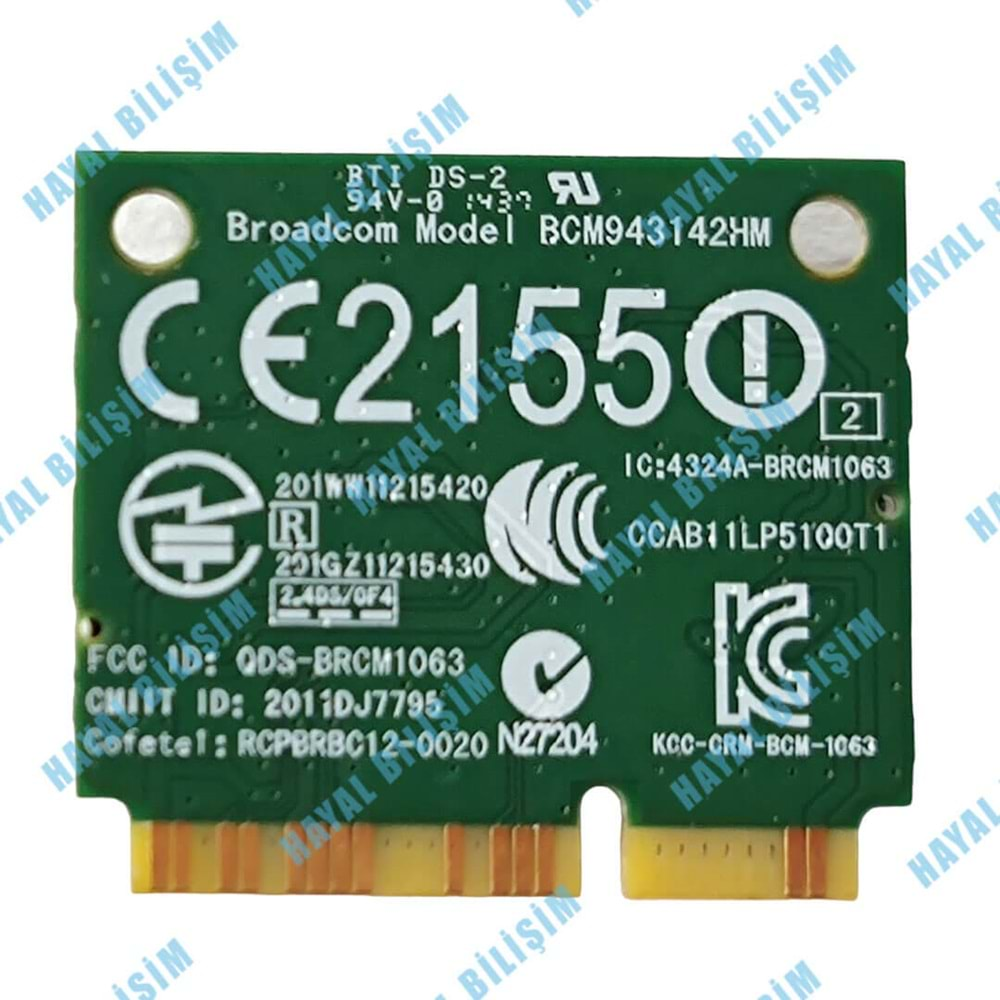 2.EL - Orjinal Broadcom BCM943142HM 300 Mbps Bluetooth 4.0 Notebook Wifi Kart