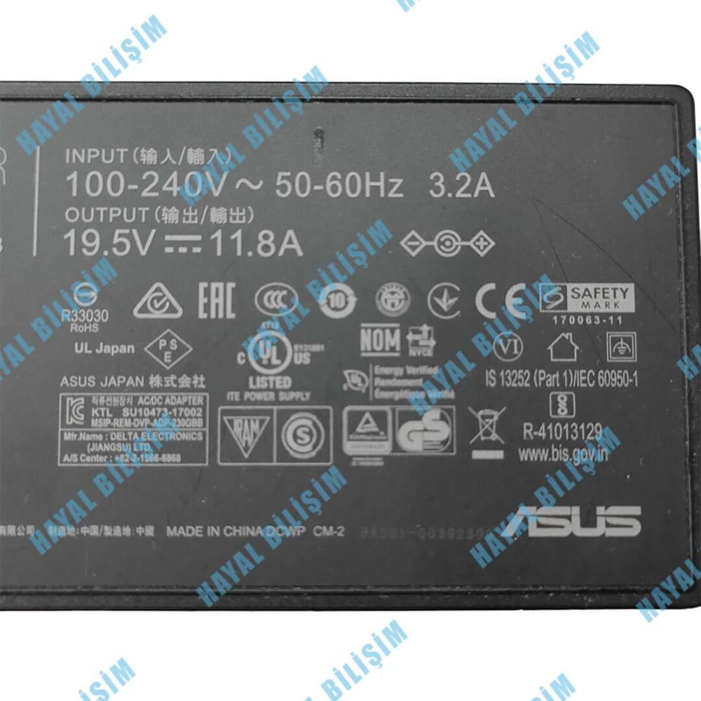 Orjinal Çıkma Asus 19.5V 11.8A 230W 6.0mm X 3.7mm Notebook Şarj Adaptörü - ADP-230GB