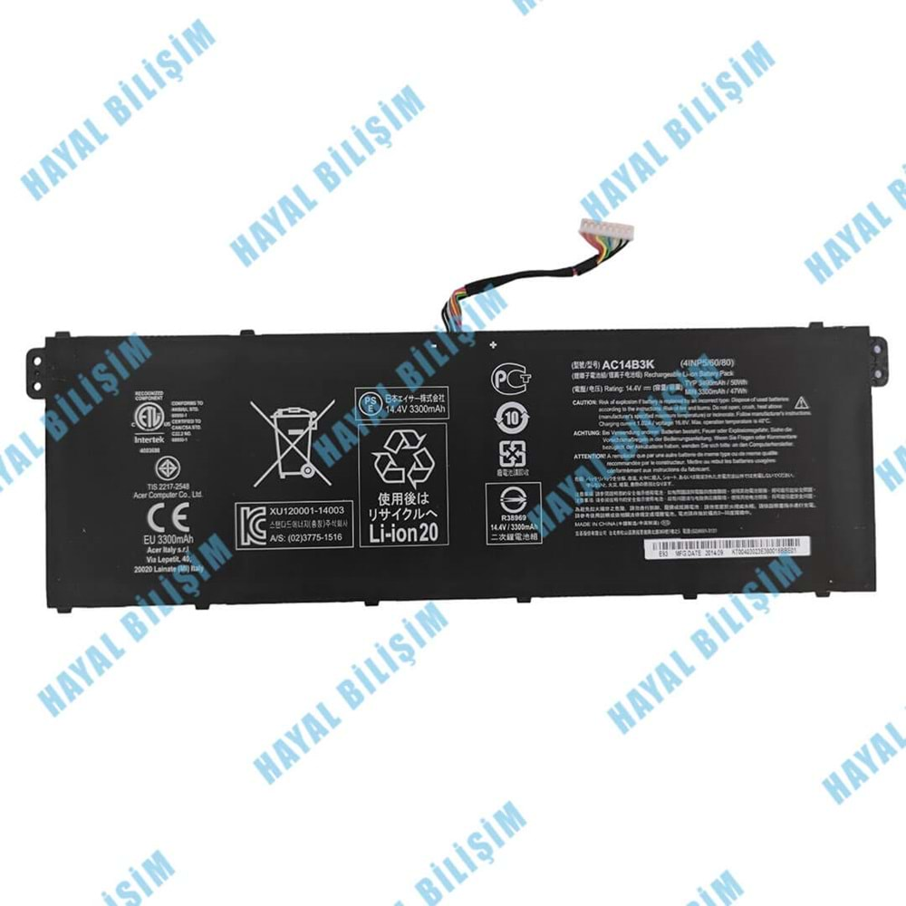 2.EL - Orjinal Acer Aspire AC14B3K 14.4V 3490mAh Notebook Batarya