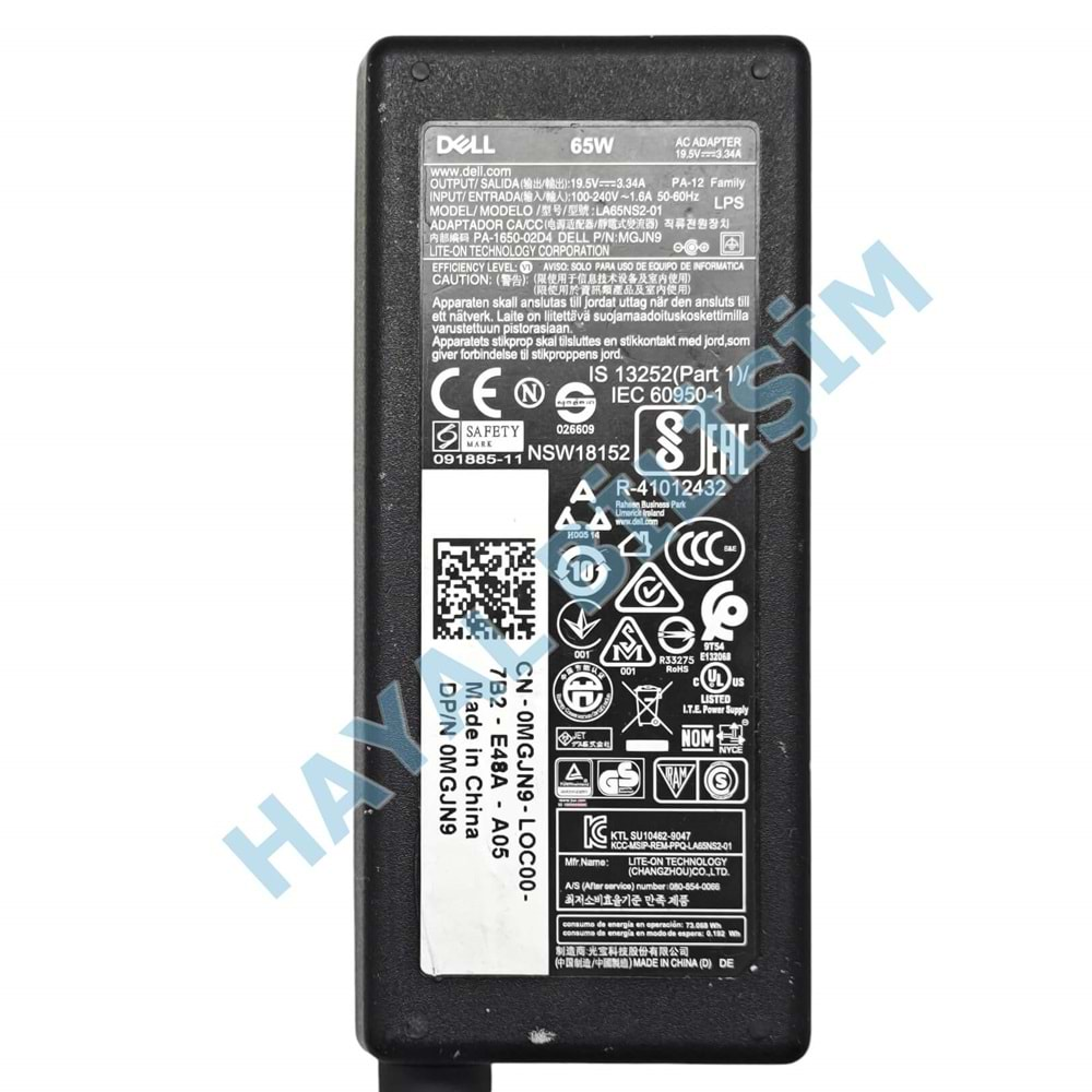 Orjinal Çıkma Dell 19.5V 3.34A LA65NS2-01 4.5x3.0 Notebook Adaptör