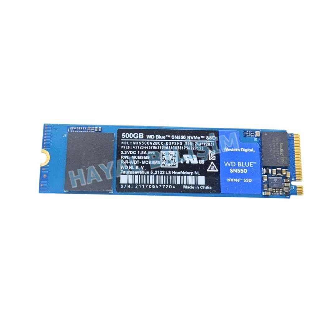 2.EL - Orjinal Western Digital Blue SN550 WDS500G2B0C PCI-Express 3.0 500 GB M.2 2280 Nvme Notebook Ssd