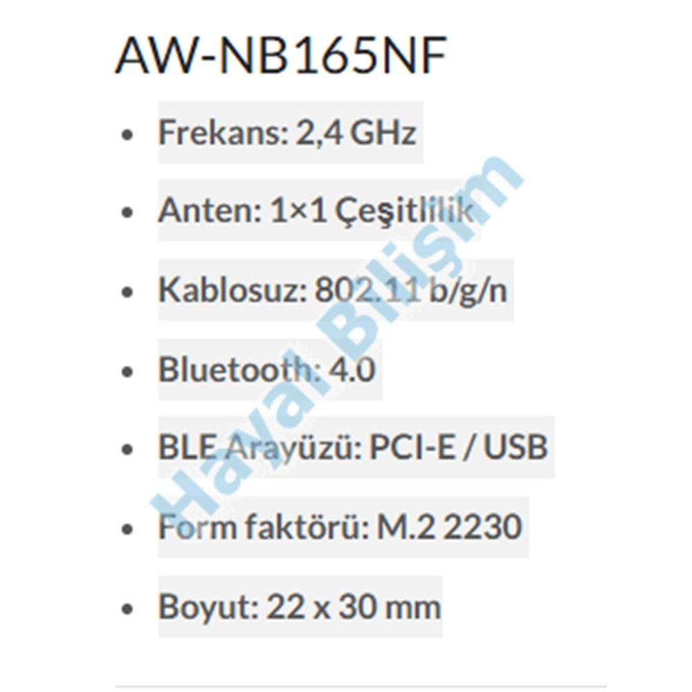 2.EL - Orjinal AzurWave AW-NB165NF RTL8723BE/RTL8723BENF Casper F600 Notebook Wifi Kart