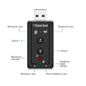 HYL - OEM 7+1 USB SES KARTI KULAKLIK MİKROFON 3.5MM JACK