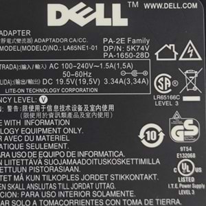 2. EL - Orjinal Dell 19.5V 3.34A Slim 7.4mm X 5.0mm 65W Notebook Geniş İğne Uç Notebook Adaptör