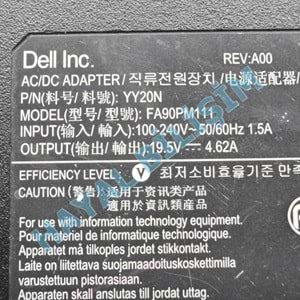 Orjinal Çıkma Dell 19.5V 4.62A 5.0mm X 7.4mm 90W Geniş İğne Uç Notebook Adaptör