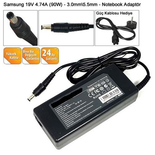 HYLADP017 - Samsung 19V 4.74A 5.5mm X 3.0mm İğne Uç Muadil Notebook Adaptör