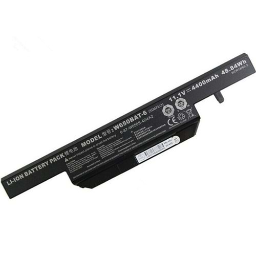 + HYL - Monster Clevo Hasee K610C K650D K710C K750D K570N K590C 11.1V 4400mAh Notebook Batarya - W650BAT-6 6-87-W76SS-4R41 6-87-W650-4E42 W650SJ