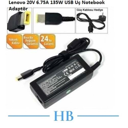 HYLADP032 - Lenovo 20V 6.75A 135W USB Uç Notebook Adaptör