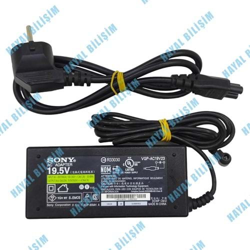 + 2.EL - Orjinal Sony Vaio 19.5V 4.74A 6.5mm X 4.5mm İğne Uç Notebook Adaptör - VGP-AC19V23 Güç Adaptörü Şarj Cihazı+