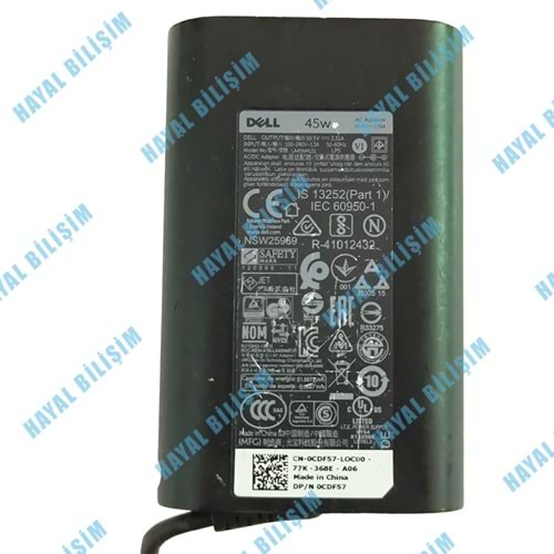 2.EL - Orjinal Dell LA45NM131 CDF57 0CDF57 JT9DM 0X9RG3 19.5V 2.31A 45W 4.5mmX3.0mm Notebook Adaptör