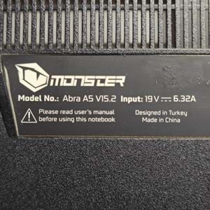2.EL - Orjinal Monster Abra A5 V15.1 V15.2 V15.3 V15.4 V15.5 V15.6 V15.7 V15.8 Notebook Alt Kasa