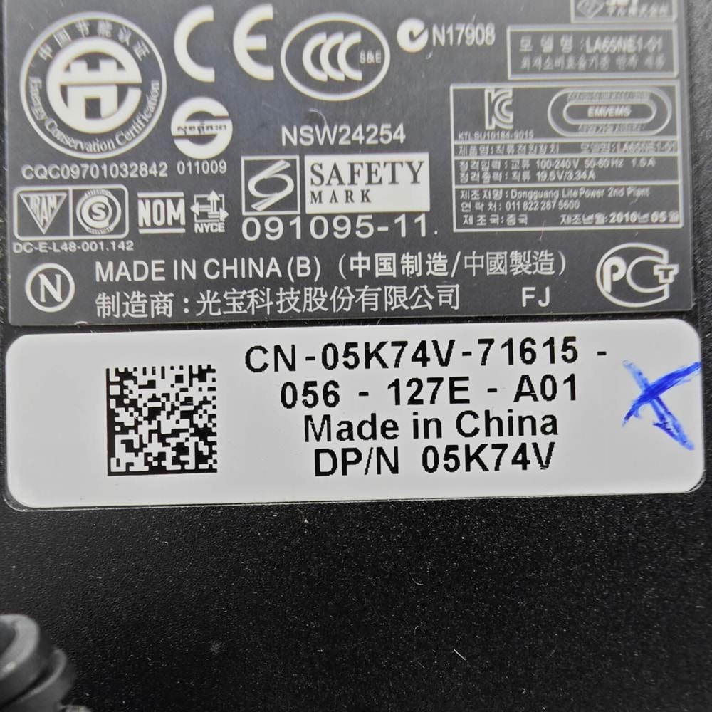 2.EL - Orjinal Dell İnspiron 19.5V 3.34A 7.4mm X 5.0mm Cn-05K74V Notebook Adaptör