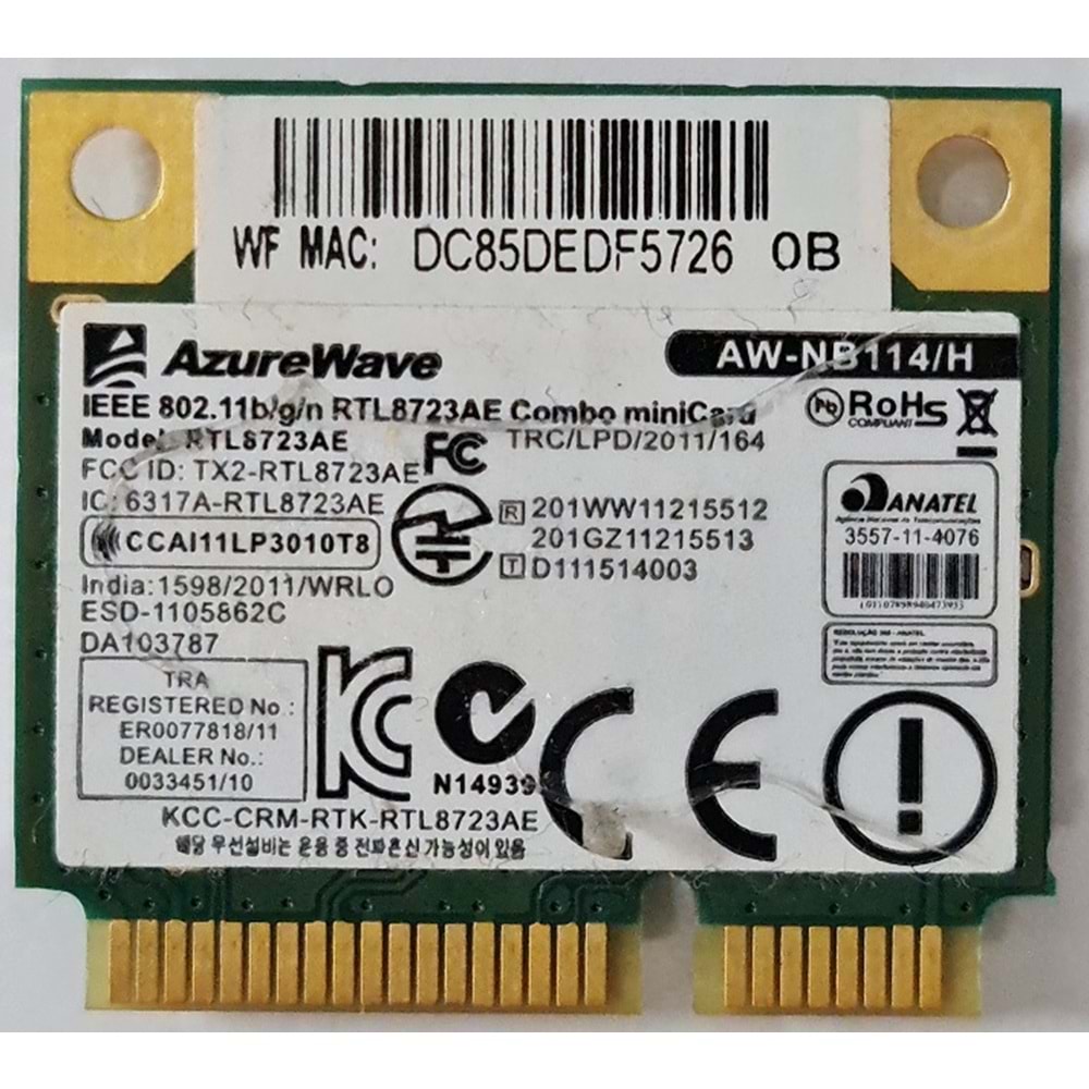 2.EL - Orjinal Casper Nirvana CSD CGU CSY Notebook Wifi Ağ Kartı AW-NB114/H