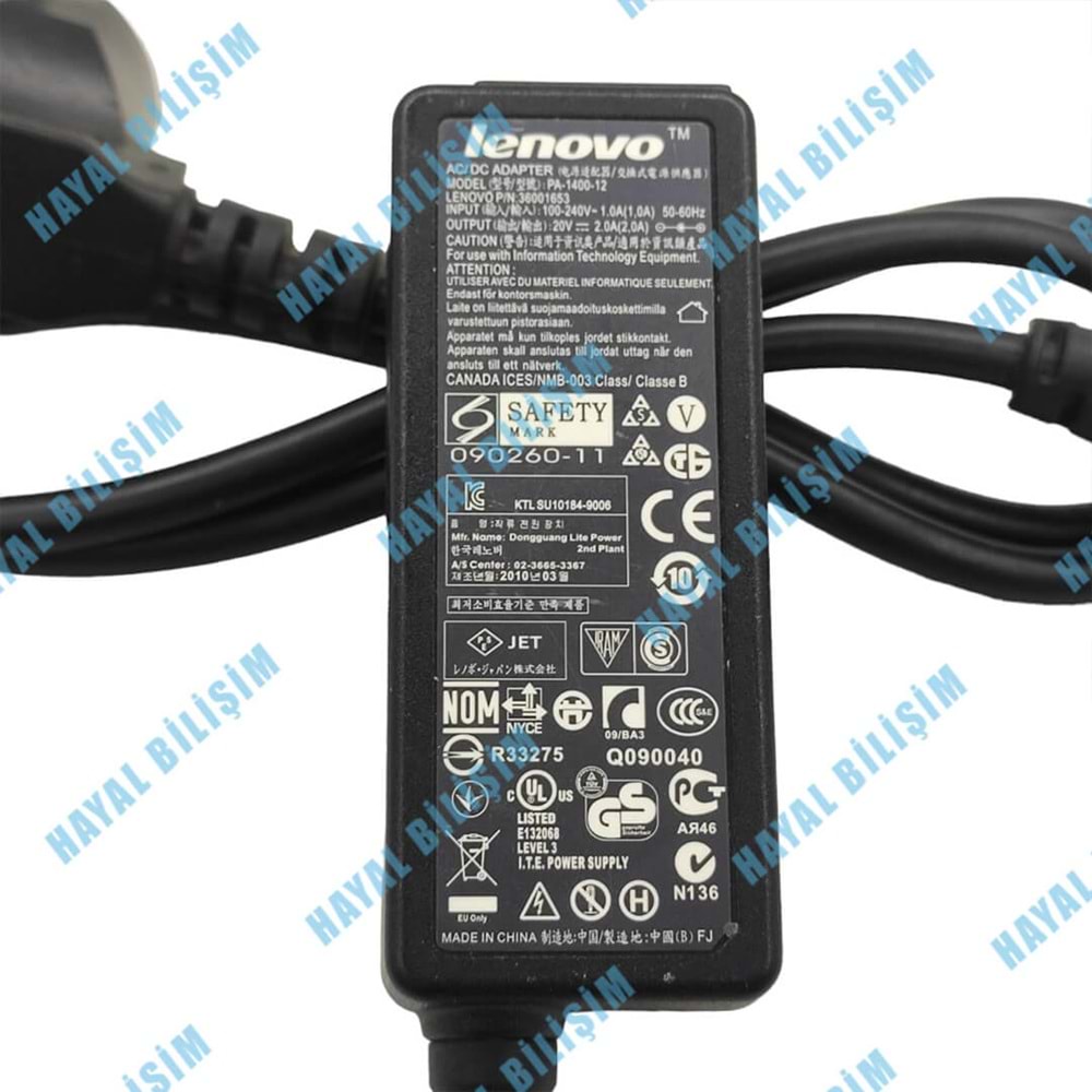 ++ 2.EL - Orjinal Lenovo 20V 2A 5.5mm X 2.5mm 40W Notebook Adaptör - PA-1400-12